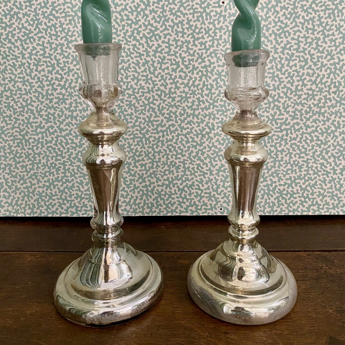Pair Mercury Glass Candlesticks  C97