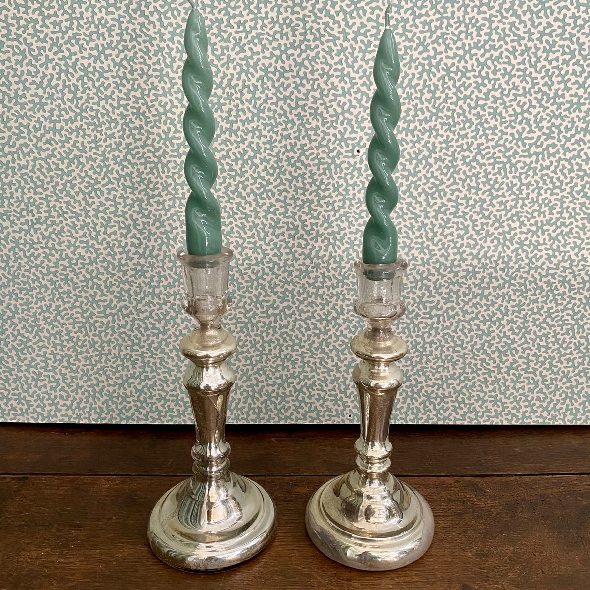 Pair Mercury Glass Candlesticks  C97