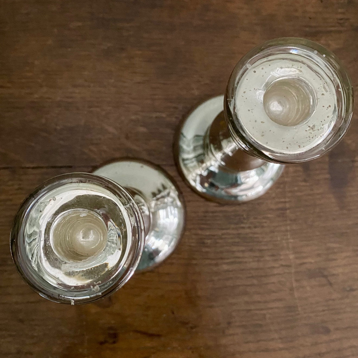 Pair Small Mercury Glass Candlesticks  H198