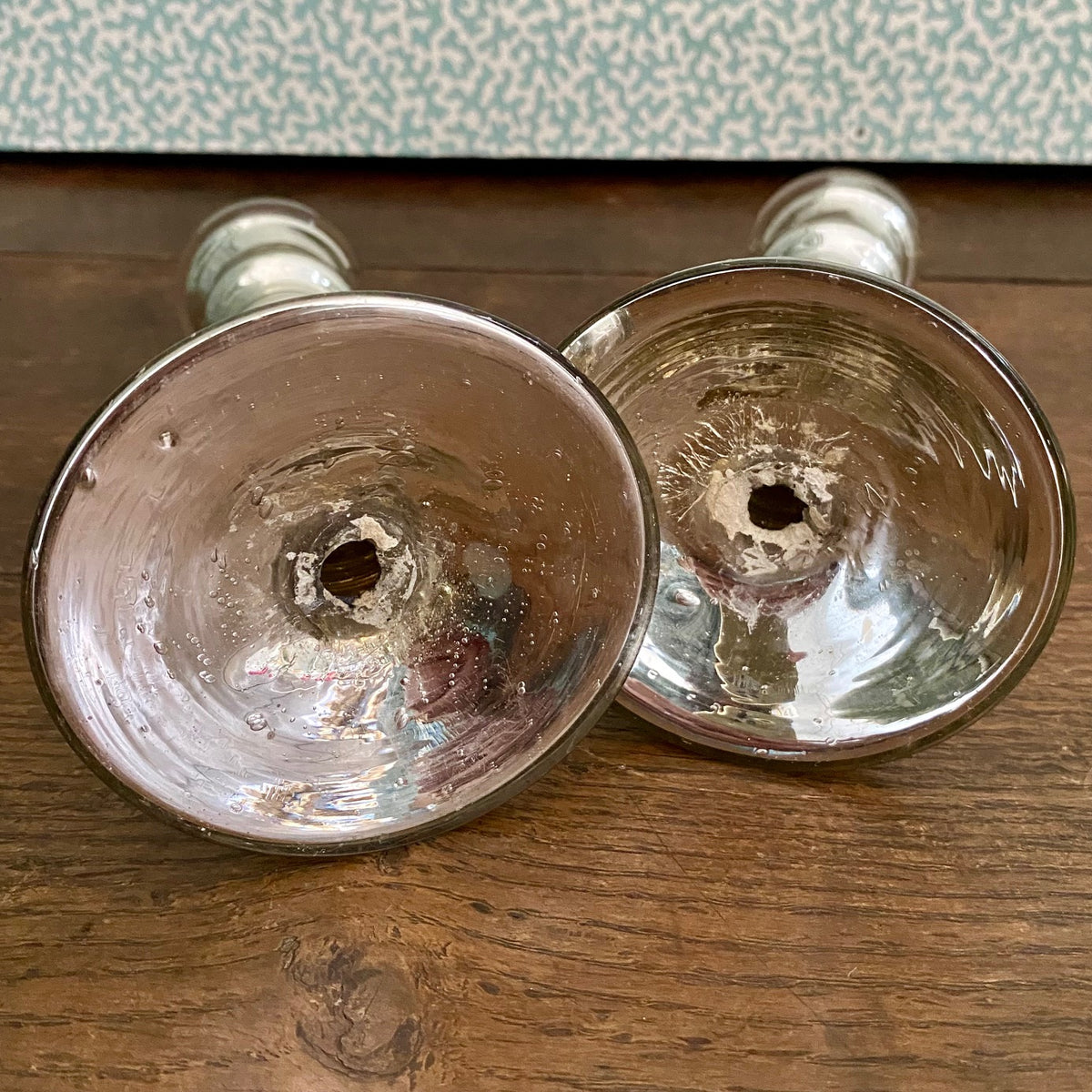 Pair Small Mercury Glass Candlesticks  H198