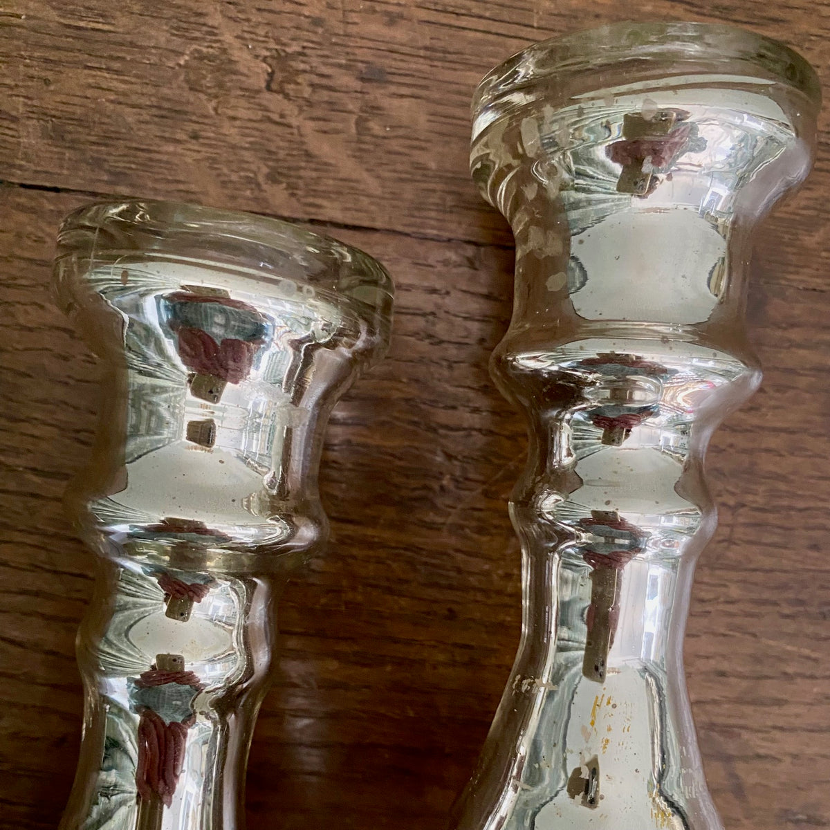 Pair Small Mercury Glass Candlesticks  H198