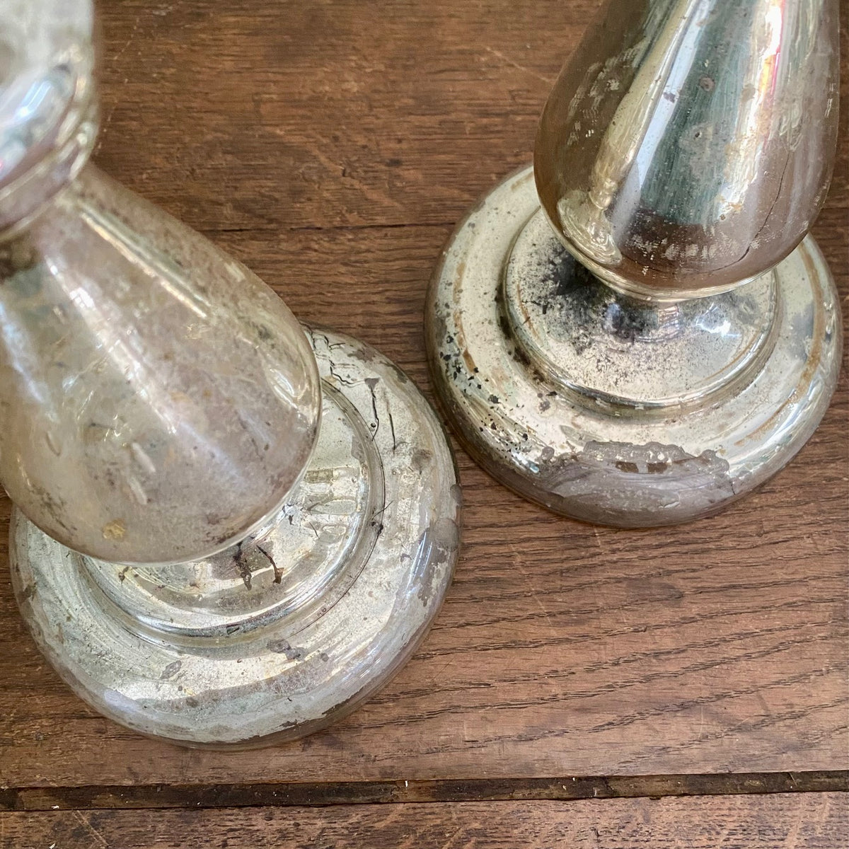 Large Pair Mercury Glass Candlesticks  H196