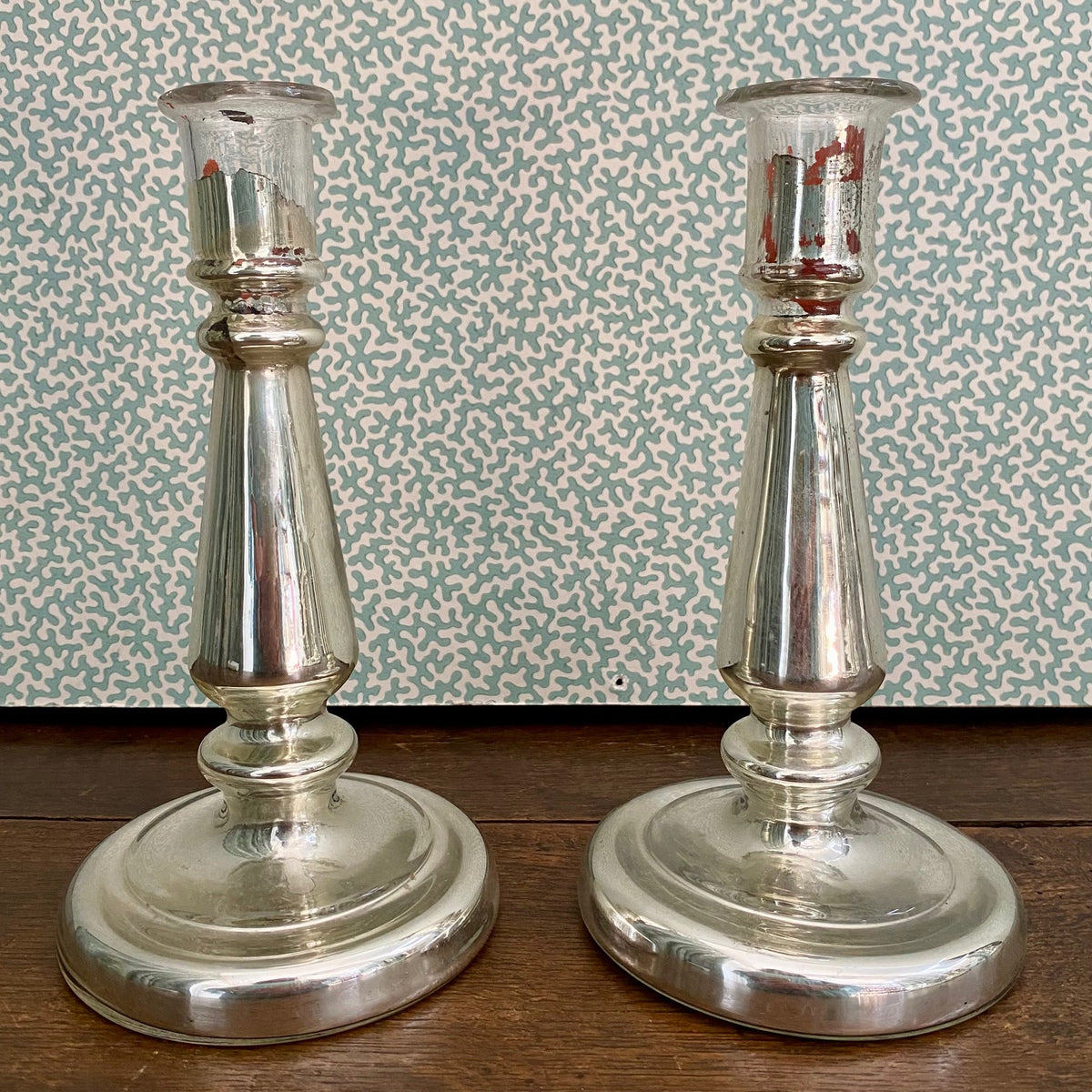 Pair Mercury Glass Candlesticks  378