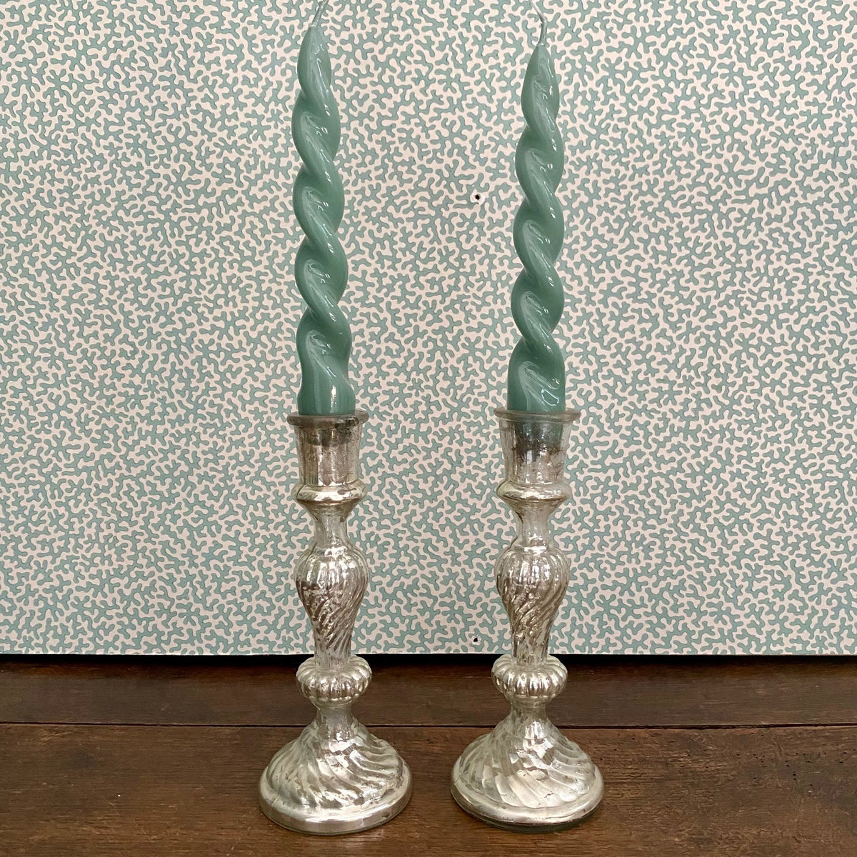 Pair Small French Mercury Glass Candlesticks  H197