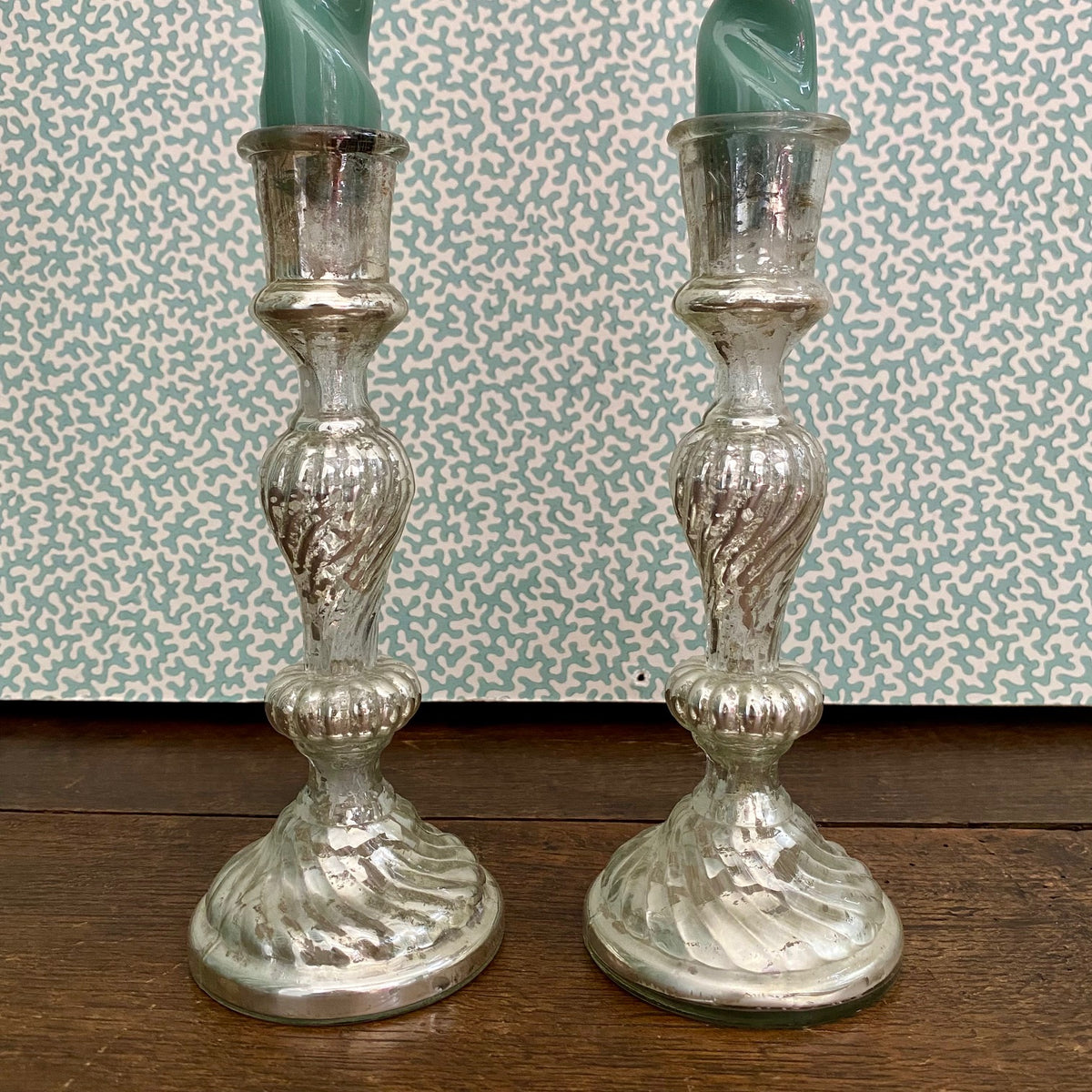 Pair Small French Mercury Glass Candlesticks  H197