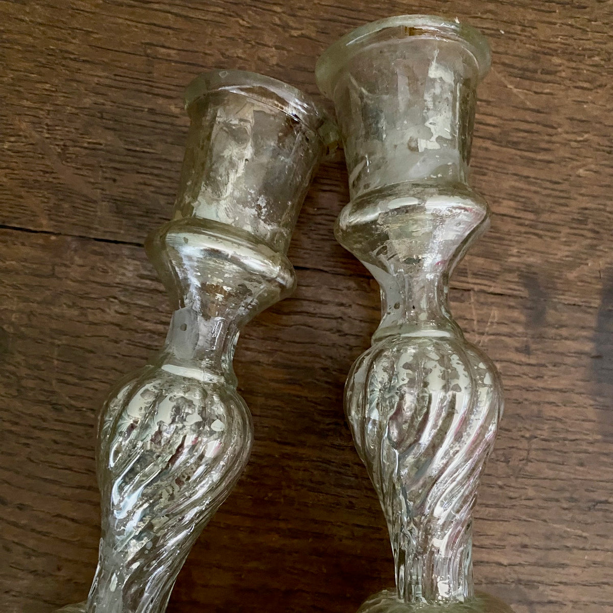 Pair Small French Mercury Glass Candlesticks  H197