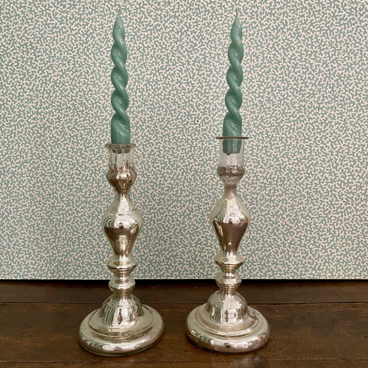 Pair Antique French mercury Glass Candlesticks  L49