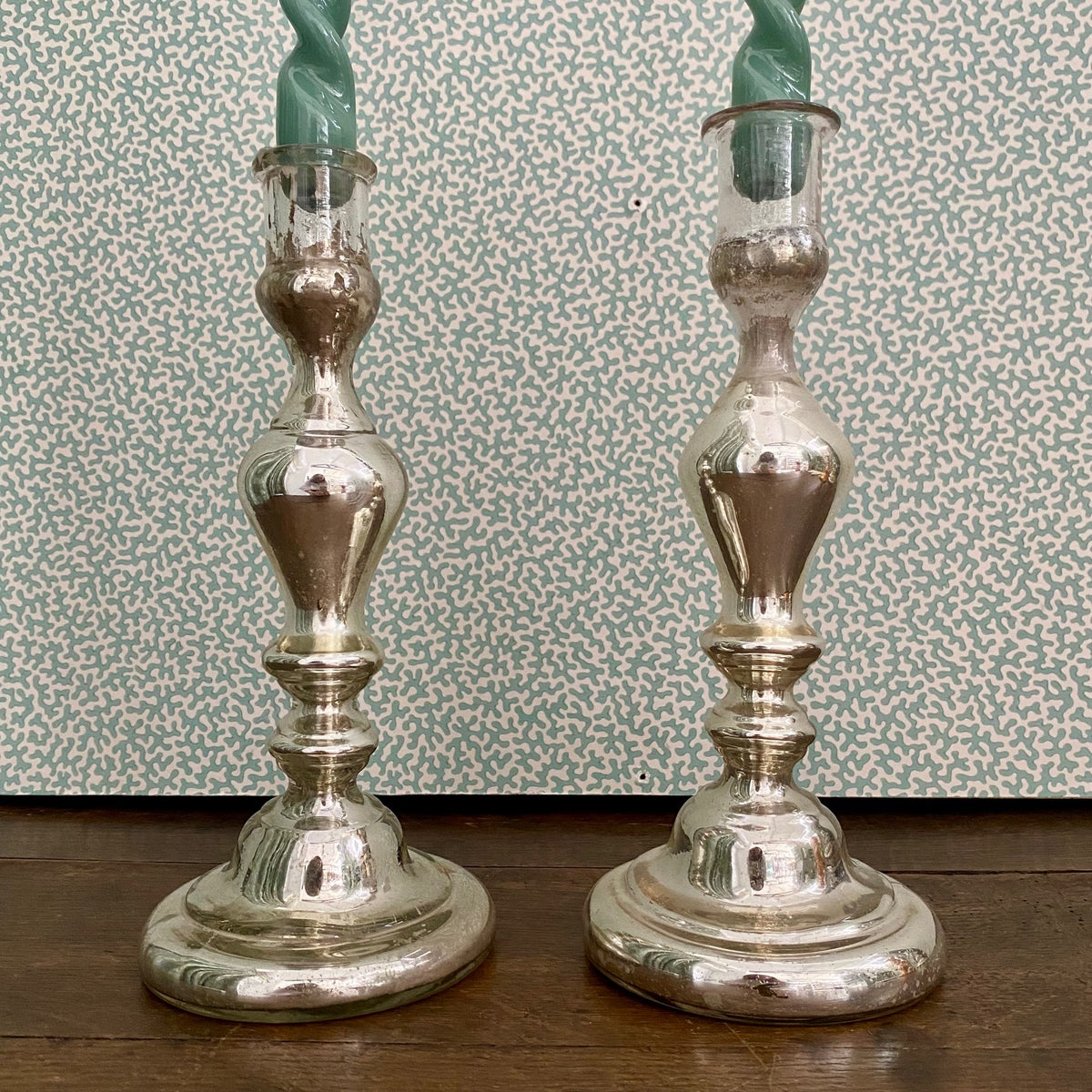 Pair Antique French mercury Glass Candlesticks  L49