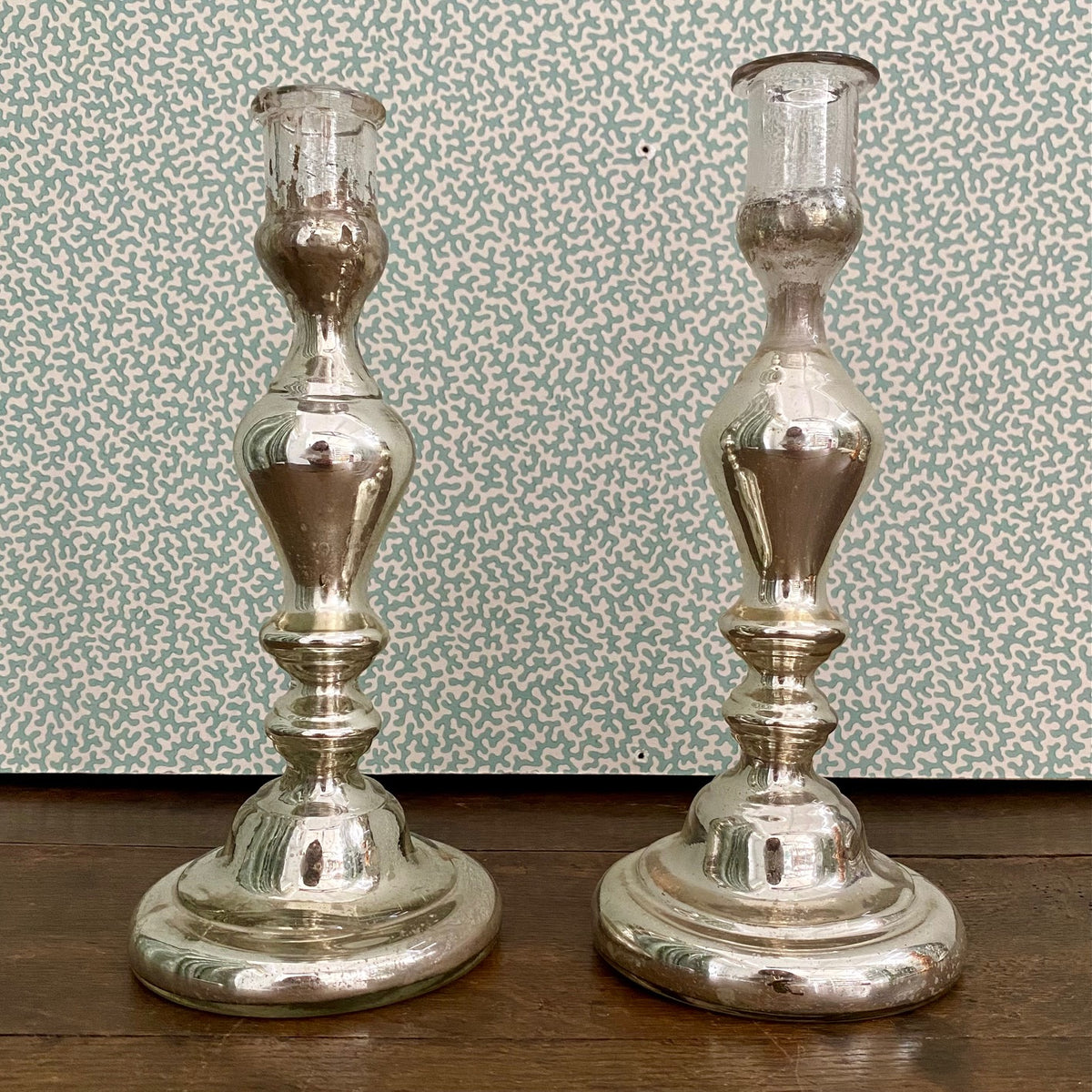 Pair Antique French mercury Glass Candlesticks  L49
