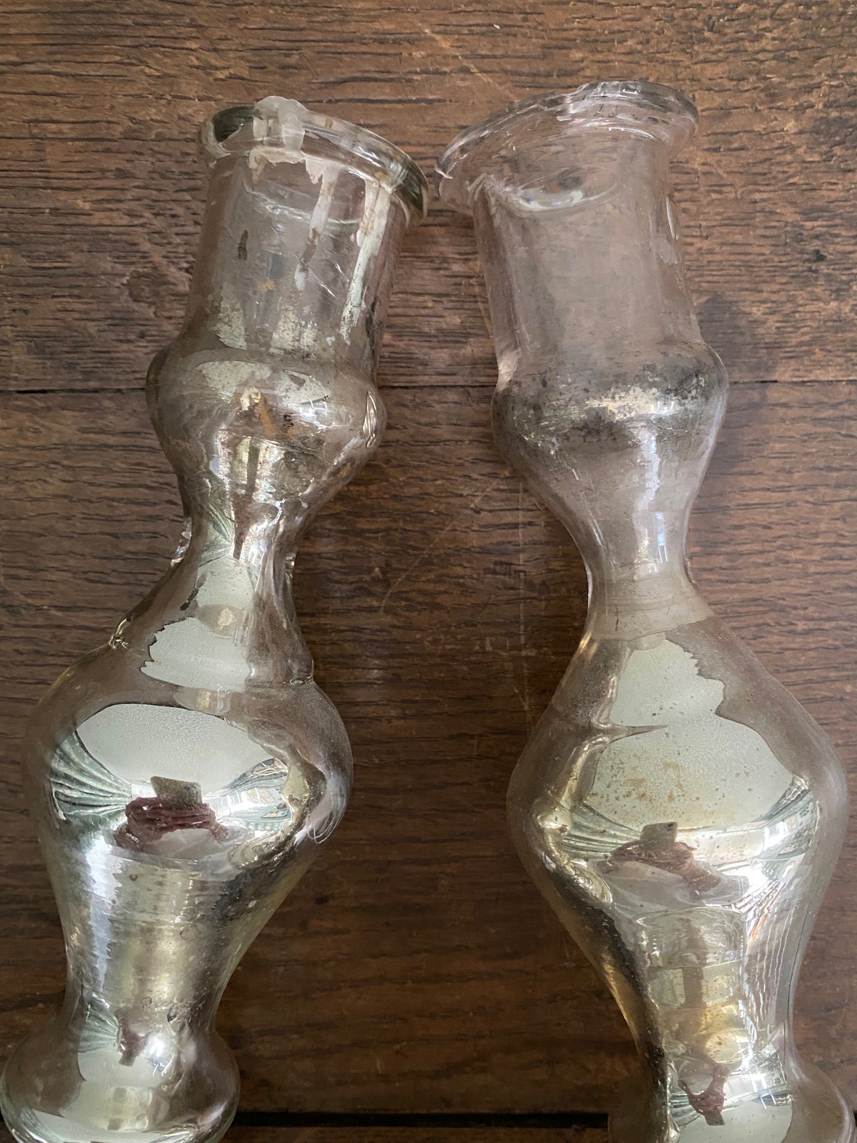 Pair Antique French mercury Glass Candlesticks  L49