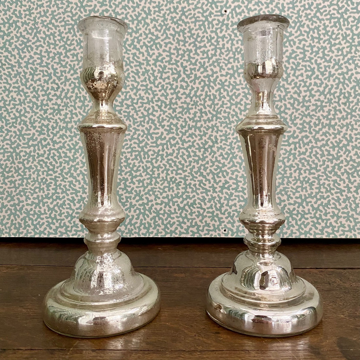 Pair Mercury Glass Candlesticks  T54