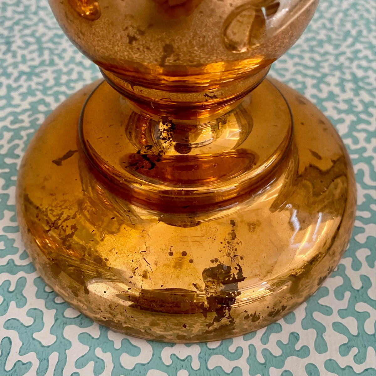 Pair Rare Orange Mercury Glass Candlesticks  H190