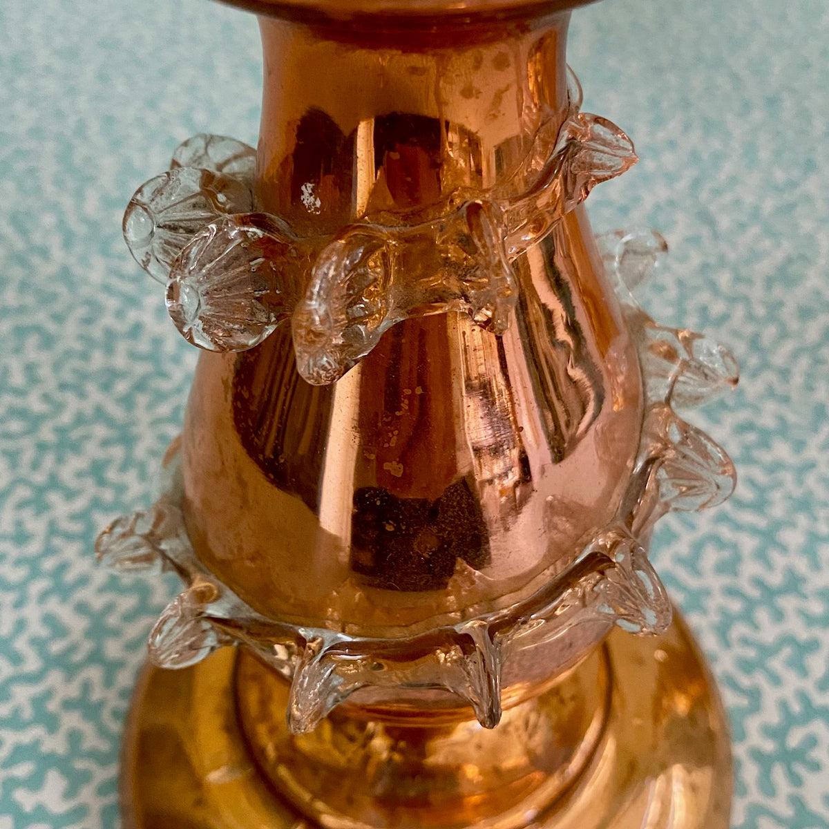 Pair Rare Orange Mercury Glass Candlesticks  H190