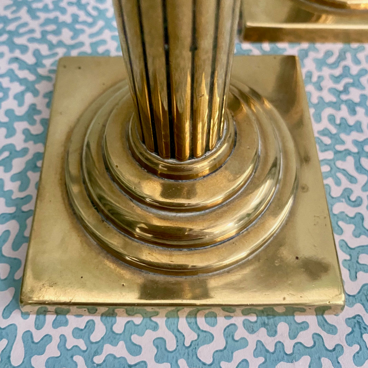 Pair Elegant Brass Column Candlesticks  G105