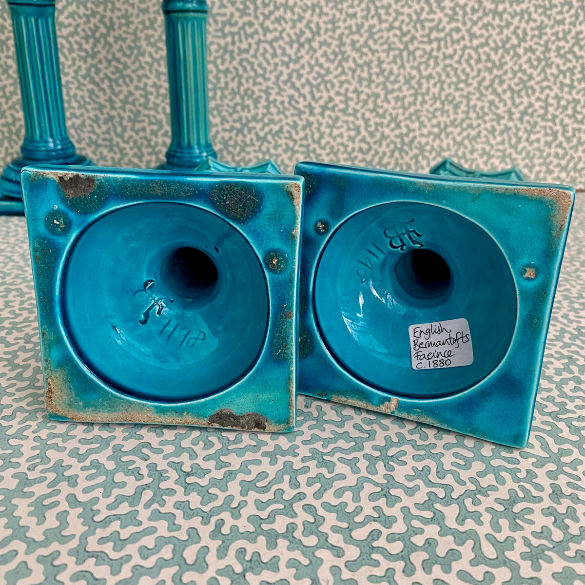 Set 4 Rare Bermantofts Faience Candlesticks c.1880  D89