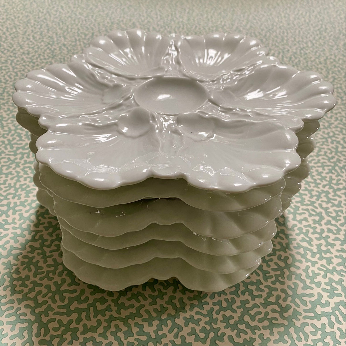 Six French White Limoges Oyster Plates  C132