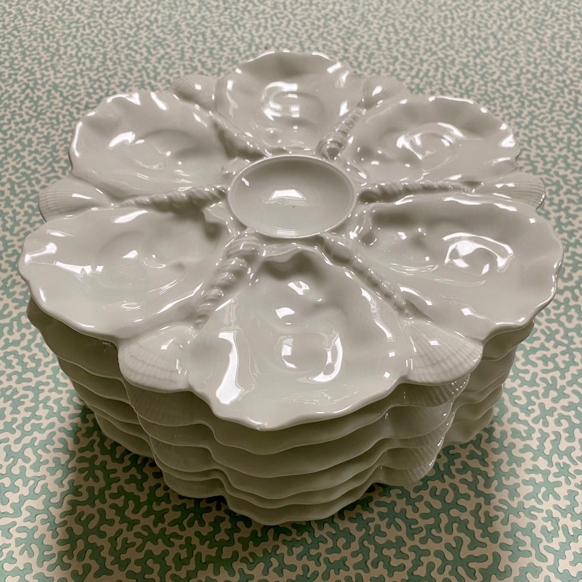 Six French Large White Oyster Plates  C133