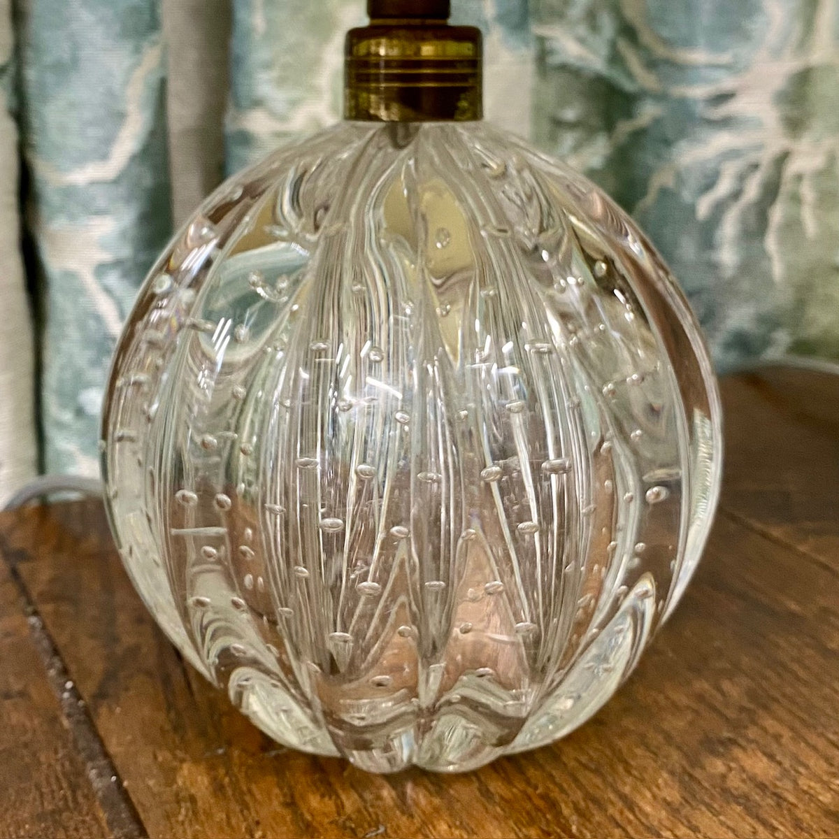 Pair Small Clear Murano Ribbed Pumpkin Lamps  D165