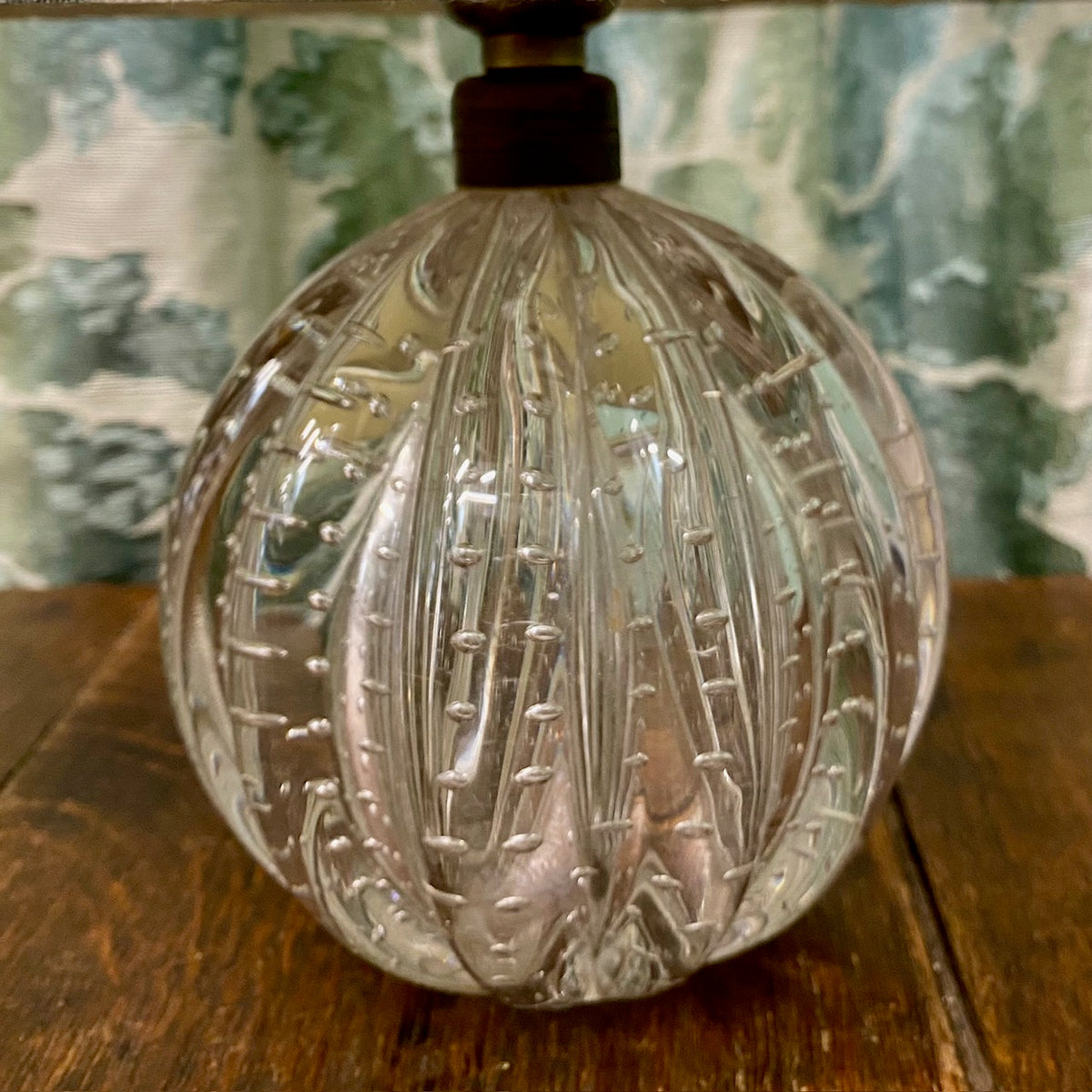 Pair Small Clear Murano Ribbed Pumpkin Lamps  D165