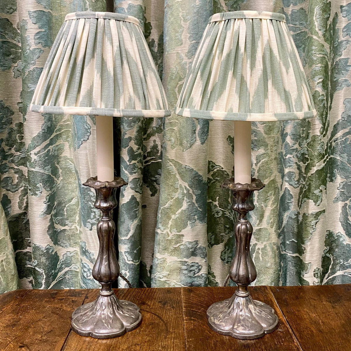 Pair Pewter Candlestick Table Lamps  J109