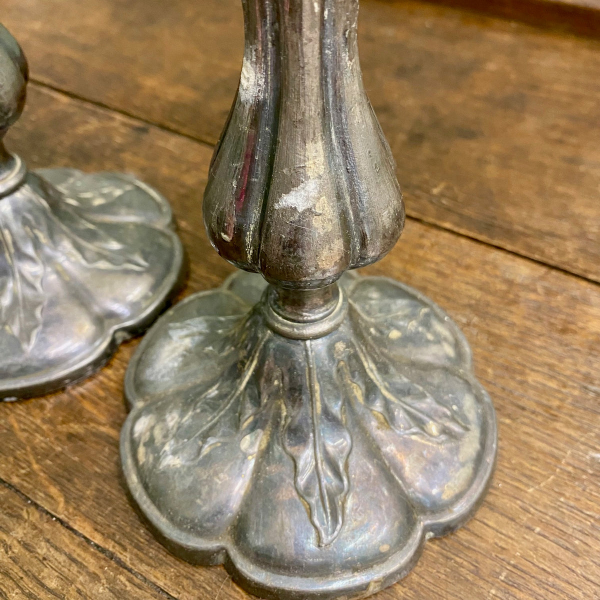 Pair Pewter Candlestick Table Lamps  J109