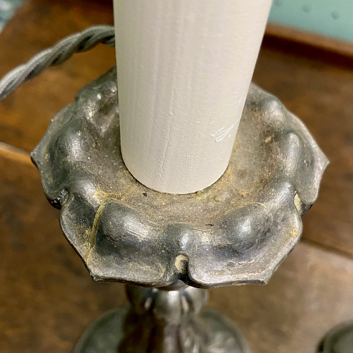 Pair Pewter Candlestick Table Lamps  J109