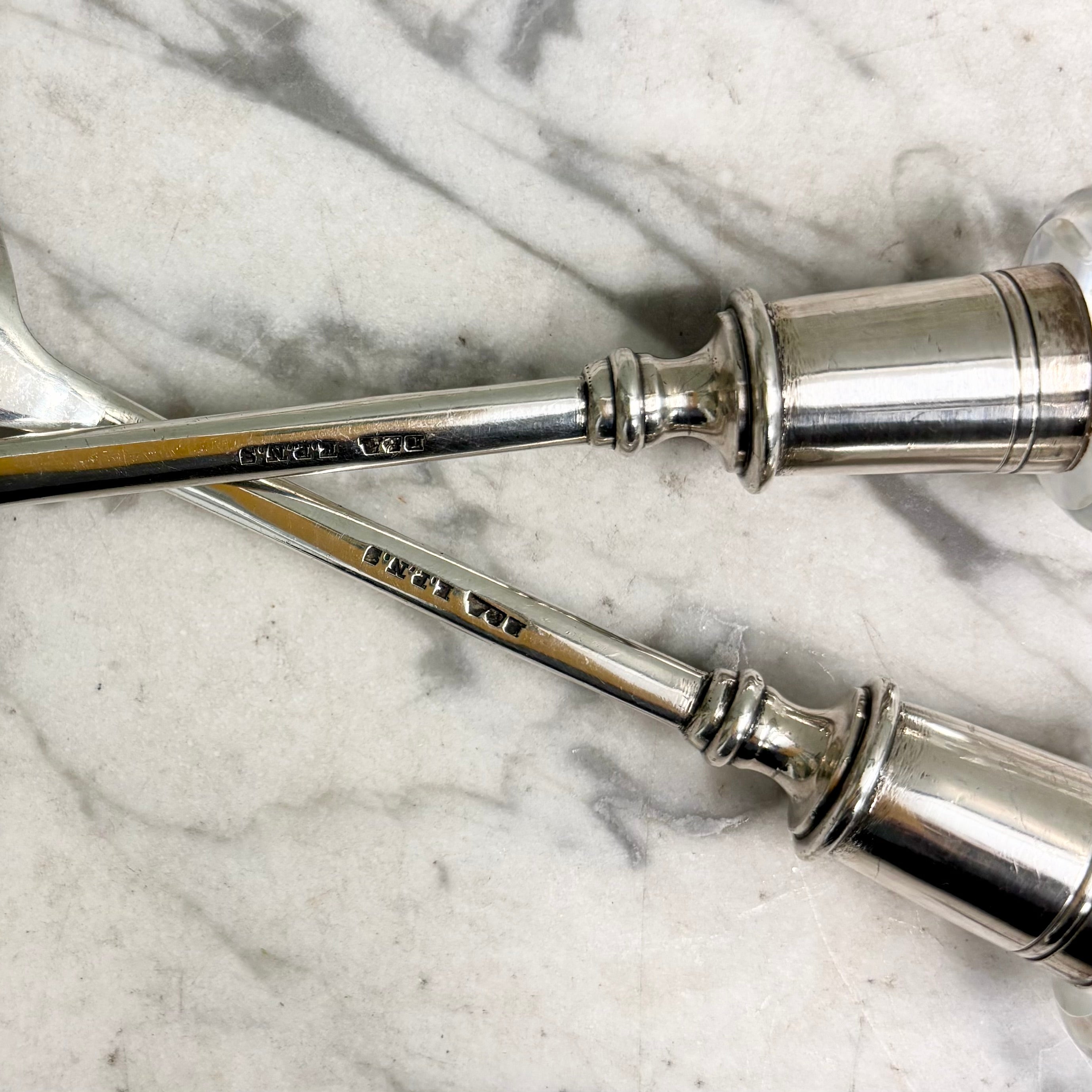 Pair Antique Silver Servers with Decorative Glass Handles U27