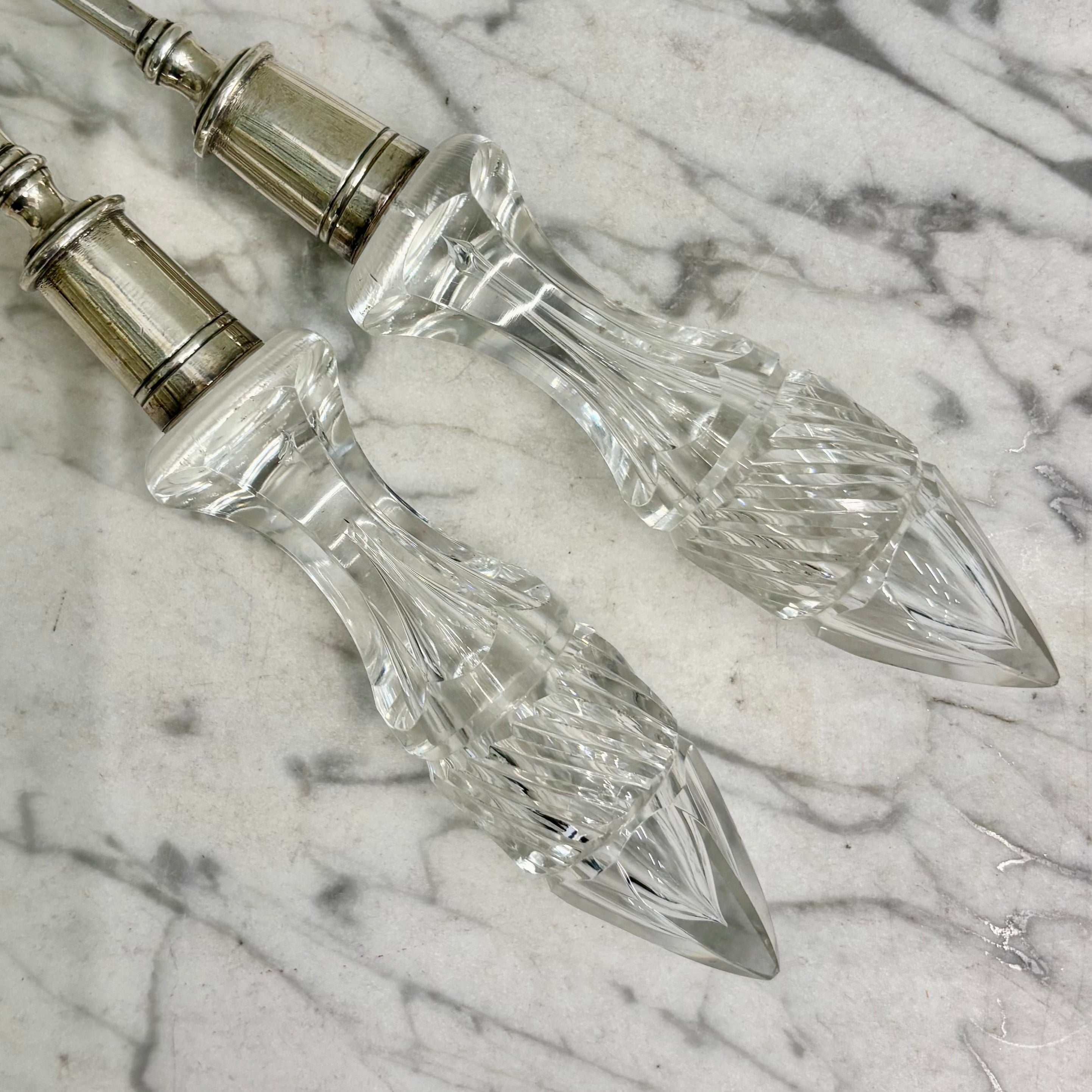 Pair Antique Silver Servers with Decorative Glass Handles U27