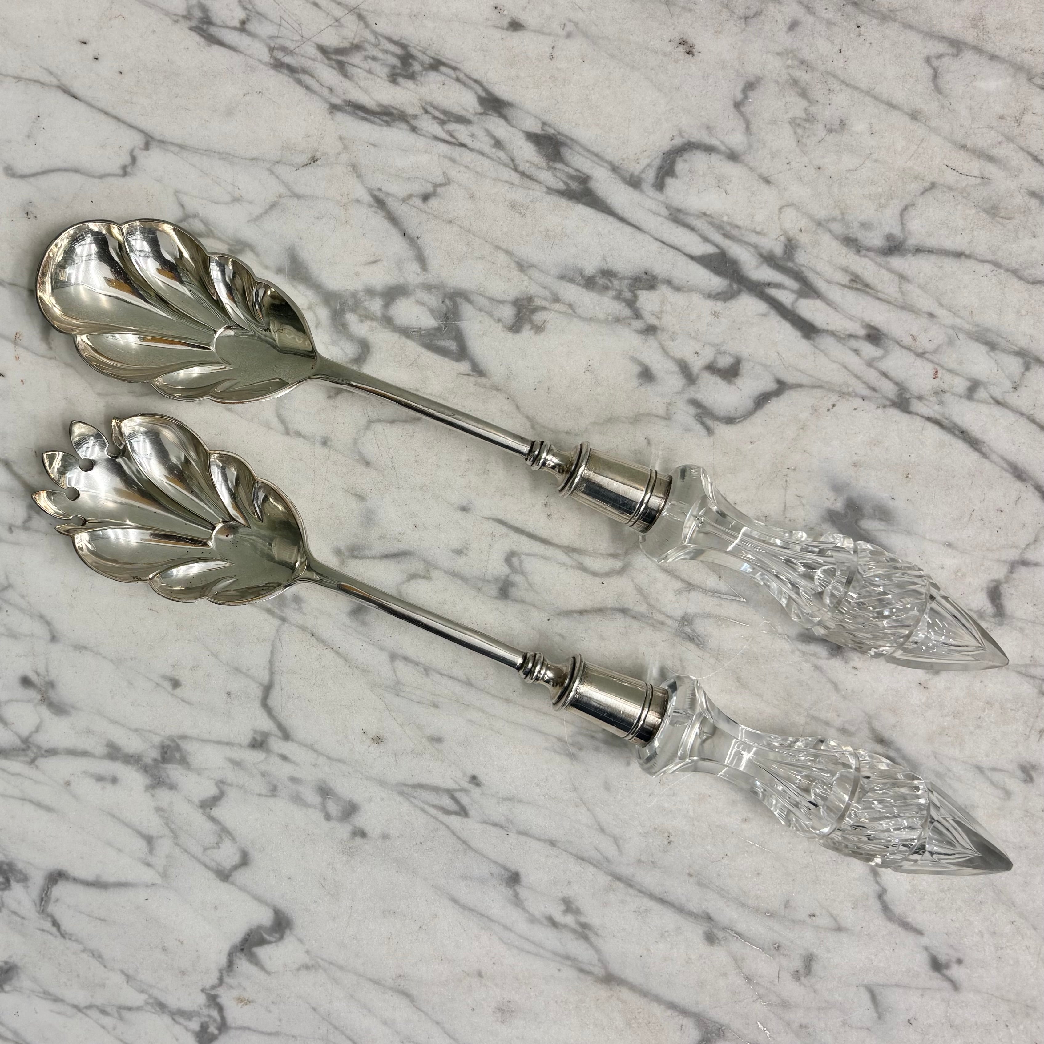 Pair Antique Silver Servers with Decorative Glass Handles U27