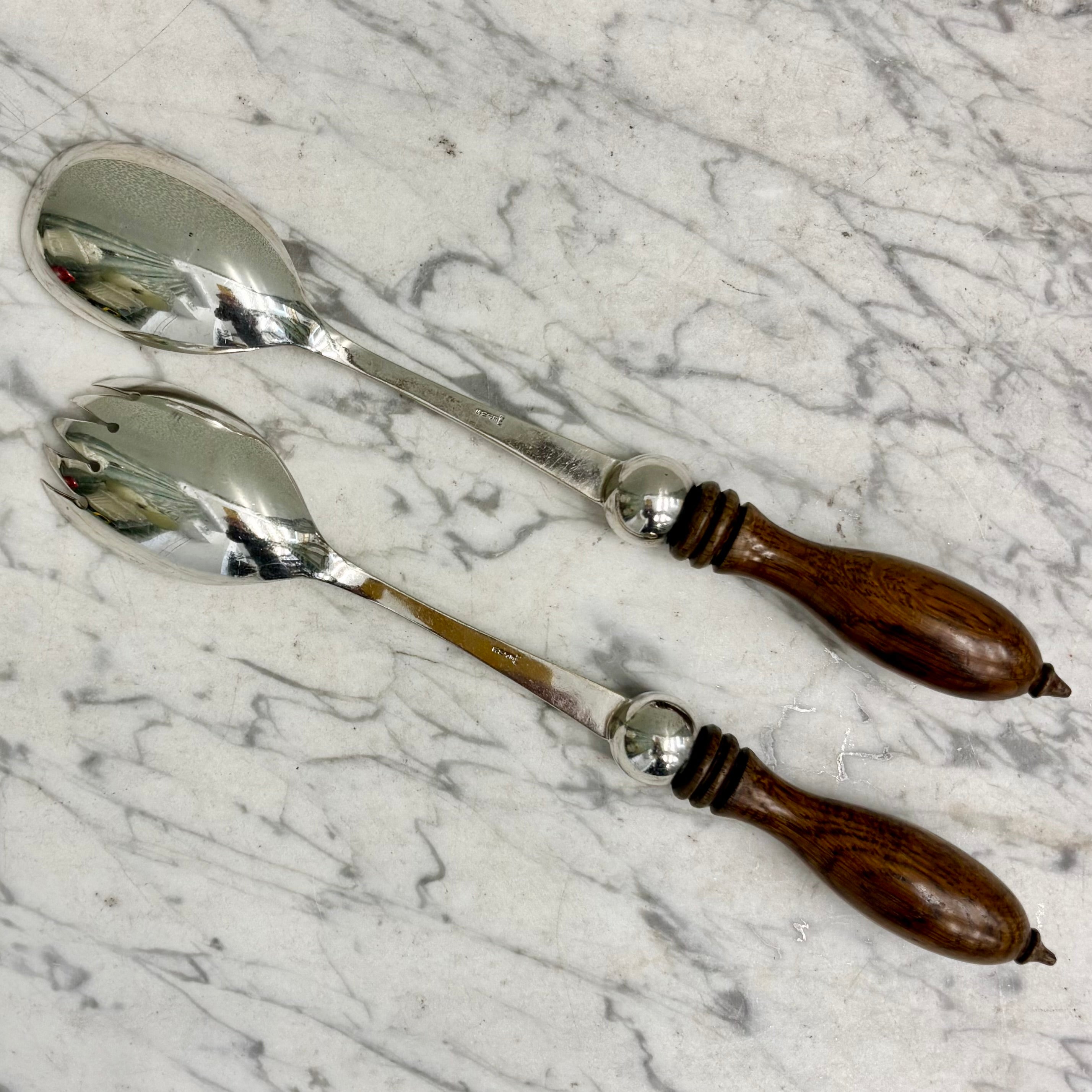Pair Antique Silver Plated Servers with Turned Wooden Handles W11