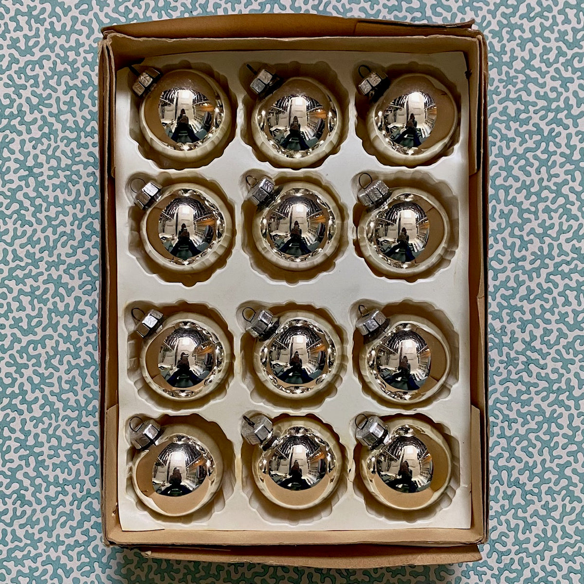 Vintage Silver Mercury Glass Baubles, Set of 12  J112