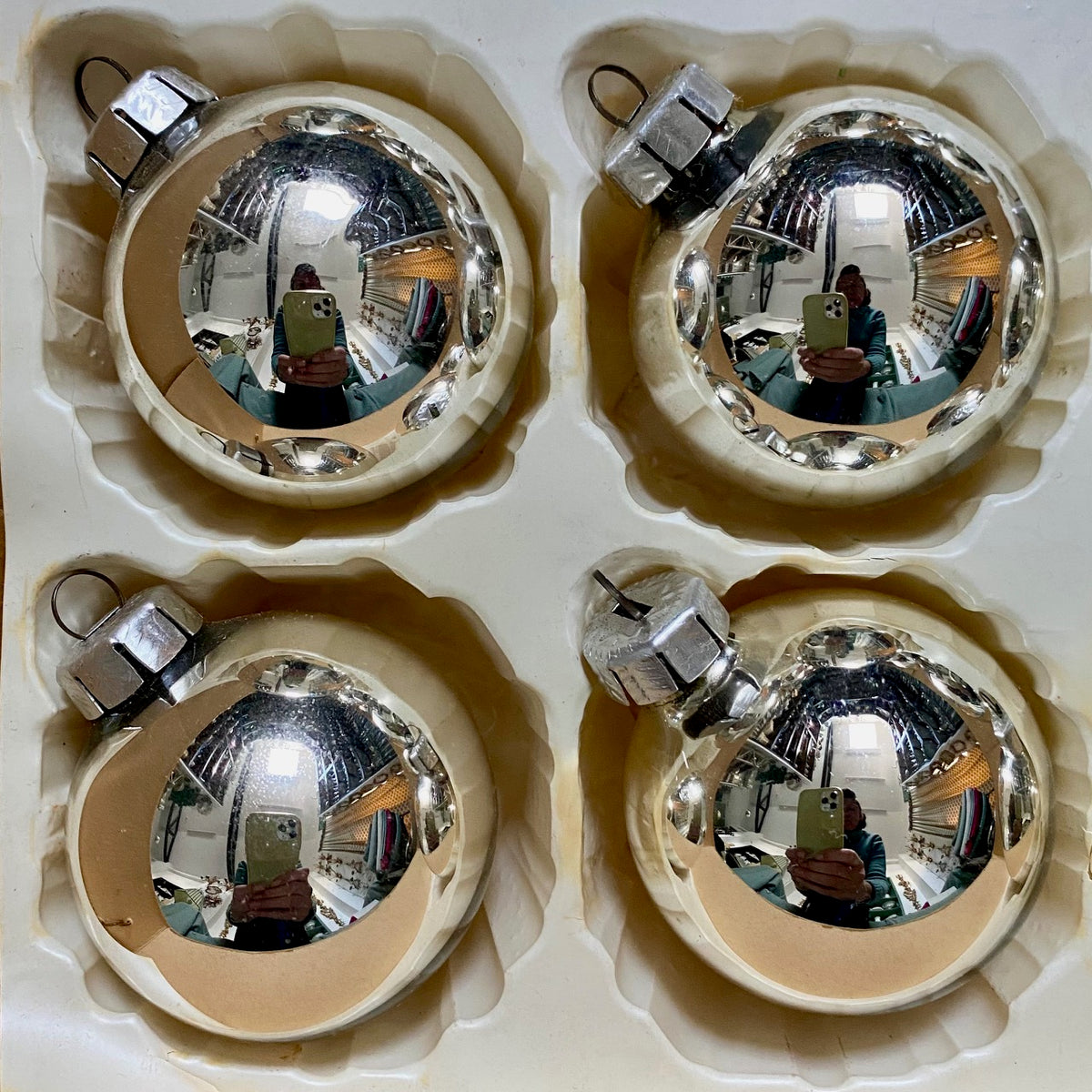 Vintage Silver Mercury Glass Baubles, Set of 12  J112