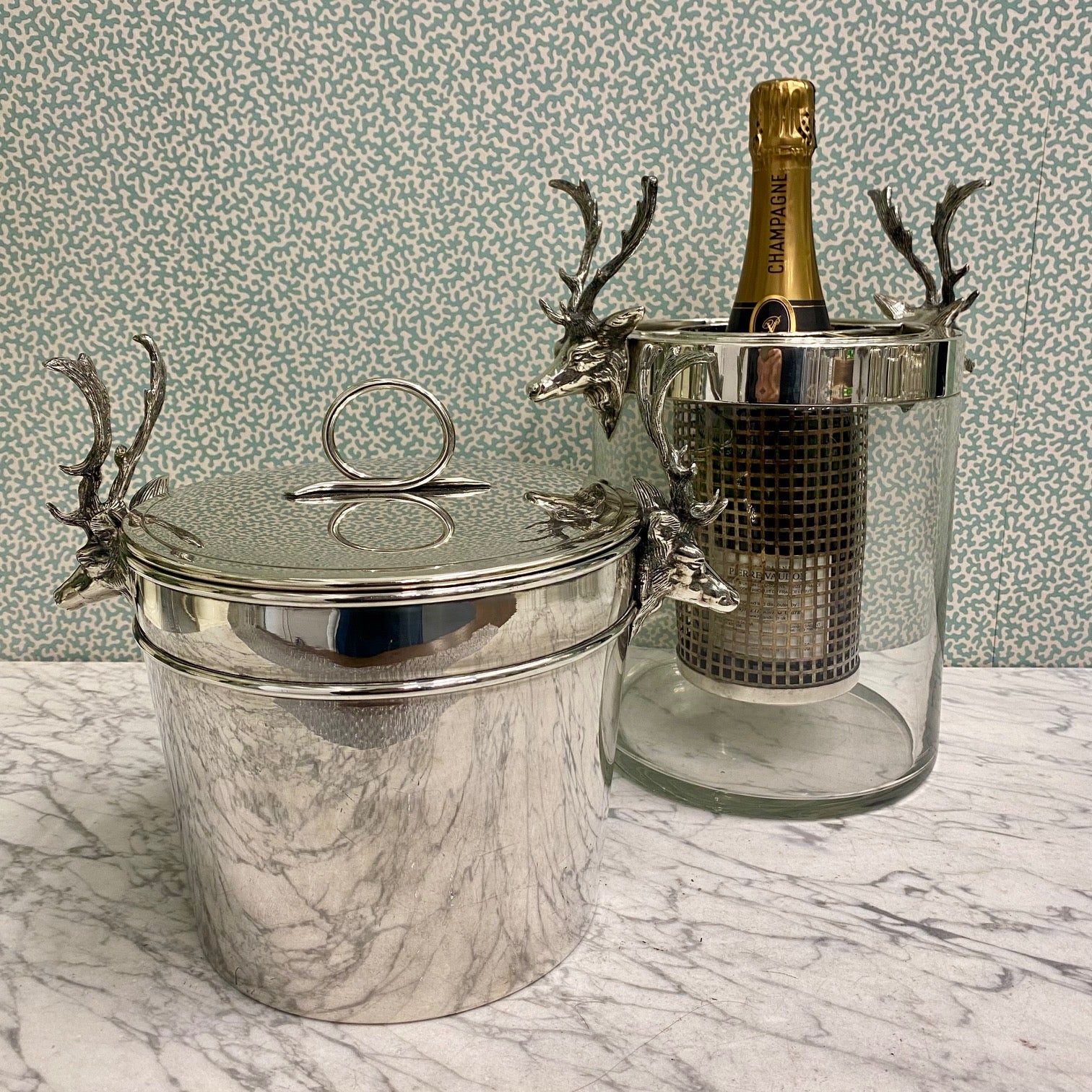 Duo 1960's Italian Stag Ice Bucket & Cooler