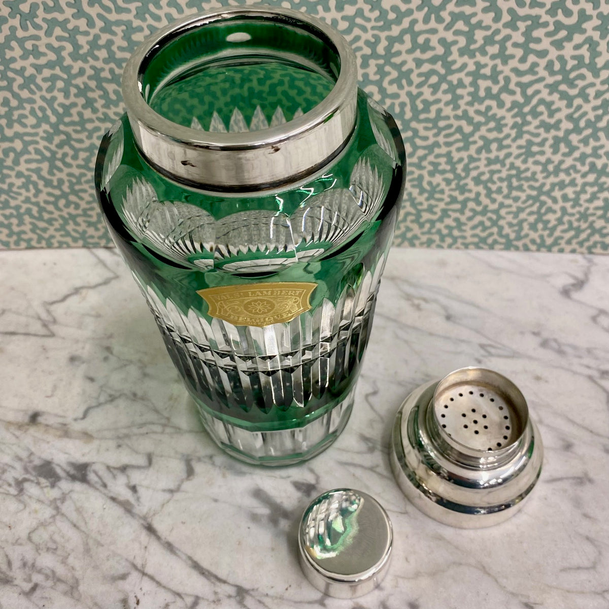 Rare 1950'S Val St. Lambert Green Crystal Cocktail Shaker  H181