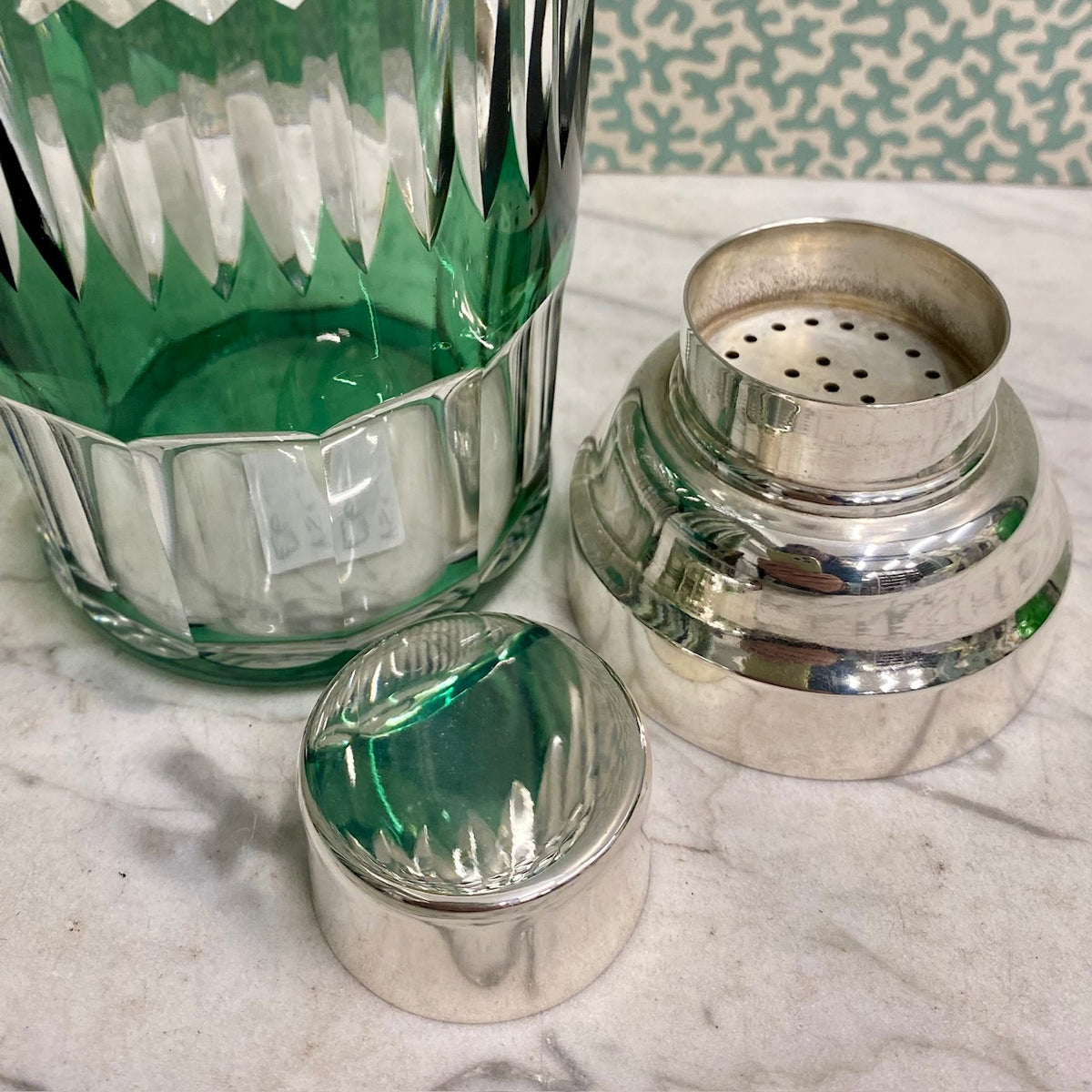 Rare 1950'S Val St. Lambert Green Crystal Cocktail Shaker  H181