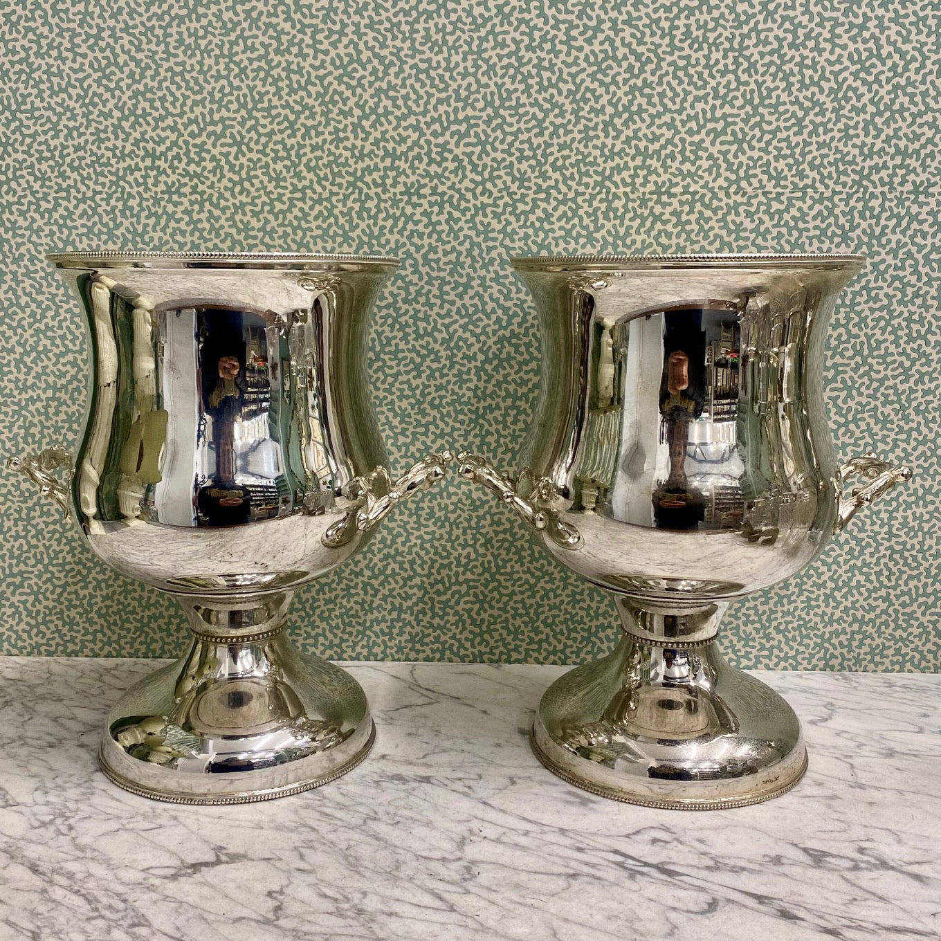 Pair Silver Plated Antique Champagne Coolers