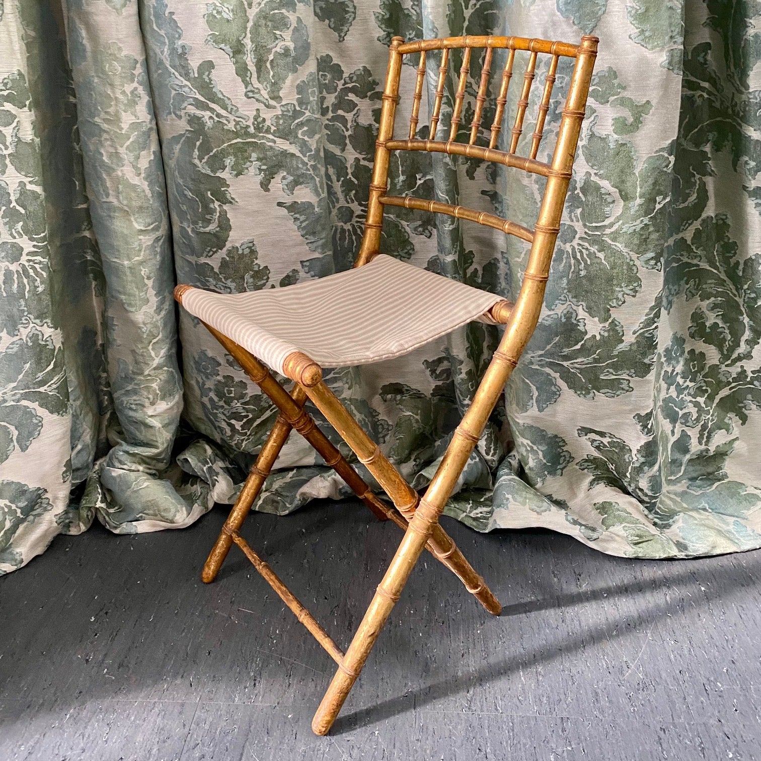 Pair Folding French Antique Gilt Bamboo Chairs