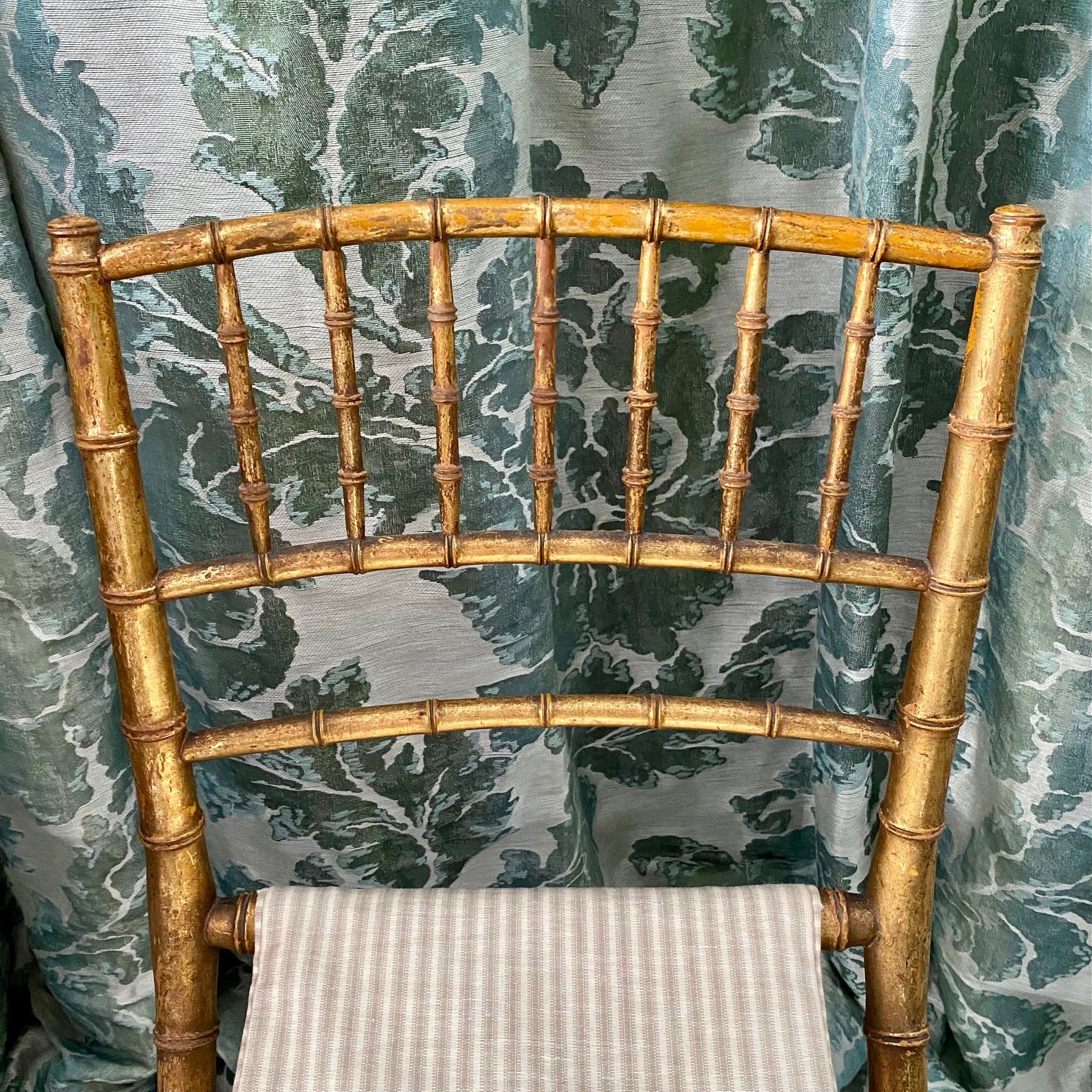 Pair Folding French Antique Gilt Bamboo Chairs