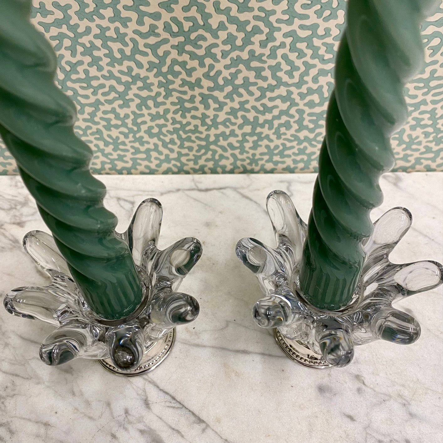 Pair Low  Spanish Candlesticks with Silver Bases