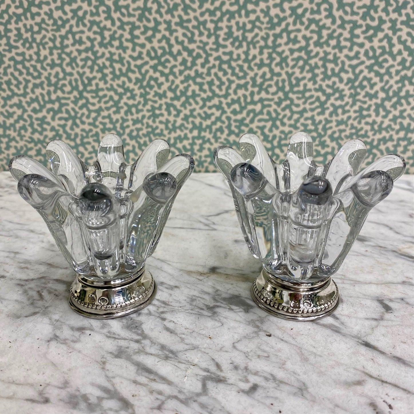 Pair Low  Spanish Candlesticks with Silver Bases