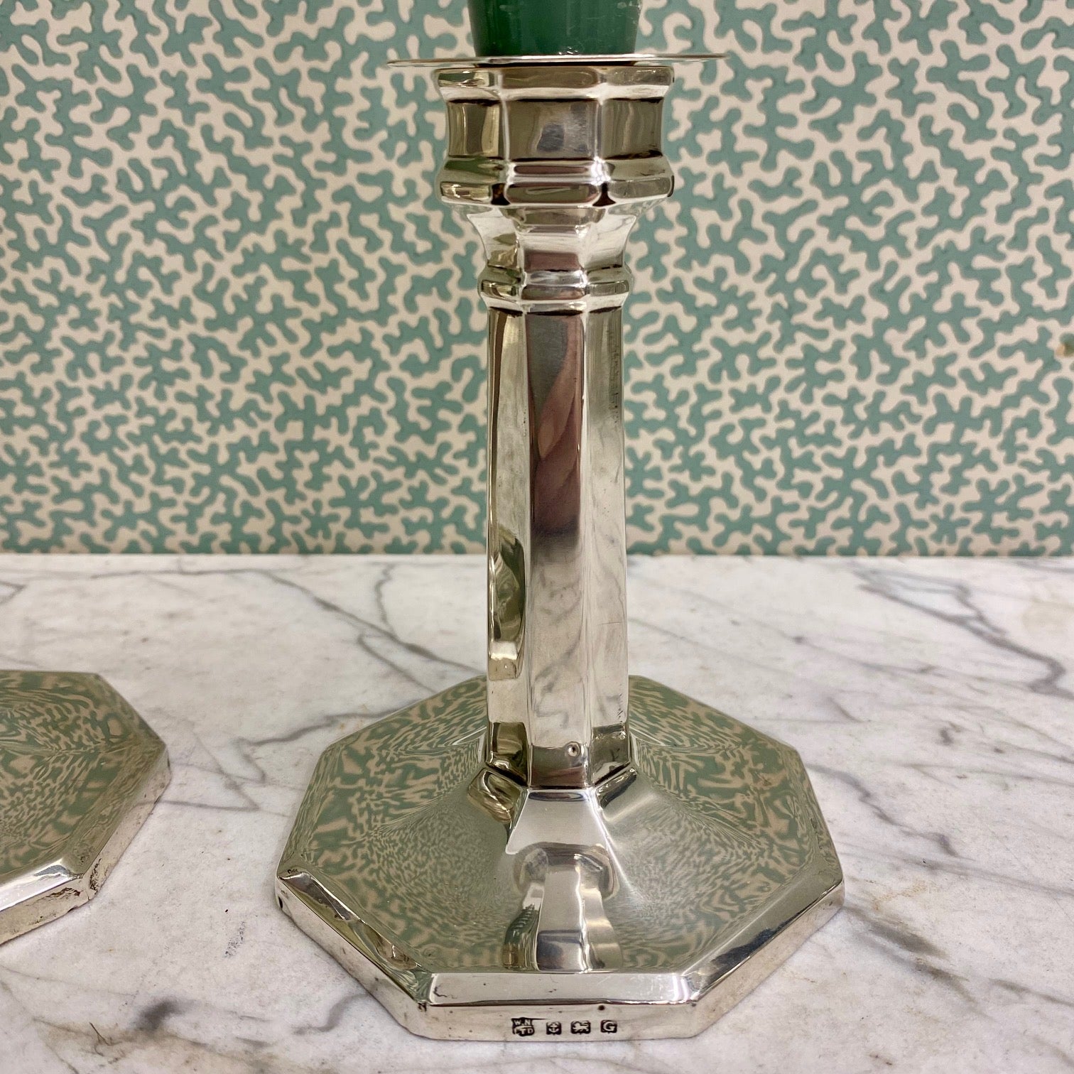 Pair Sterling Silver Octagonal Candlesticks