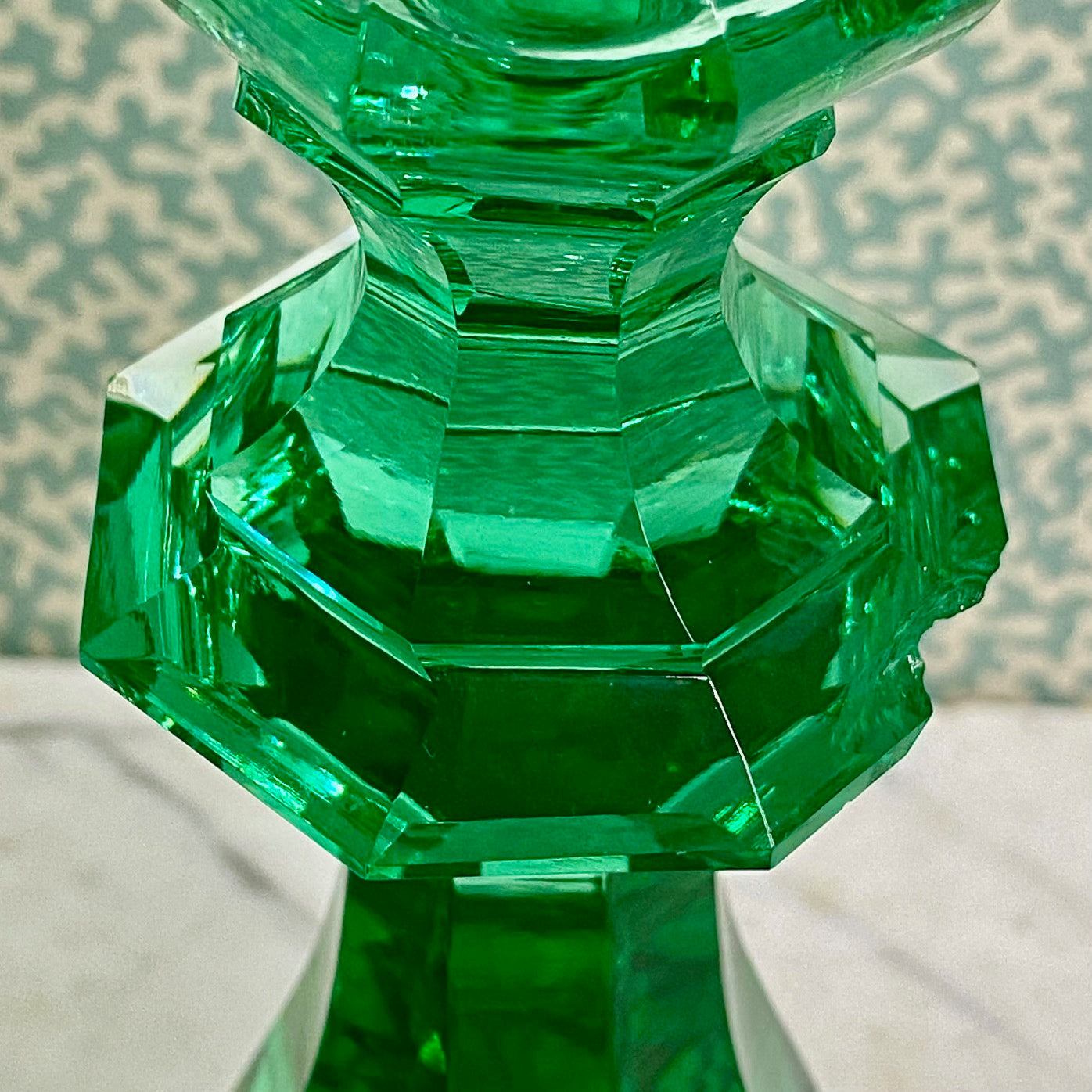 A Rare Large Pair of Victorian Green Crystal Candlesticks