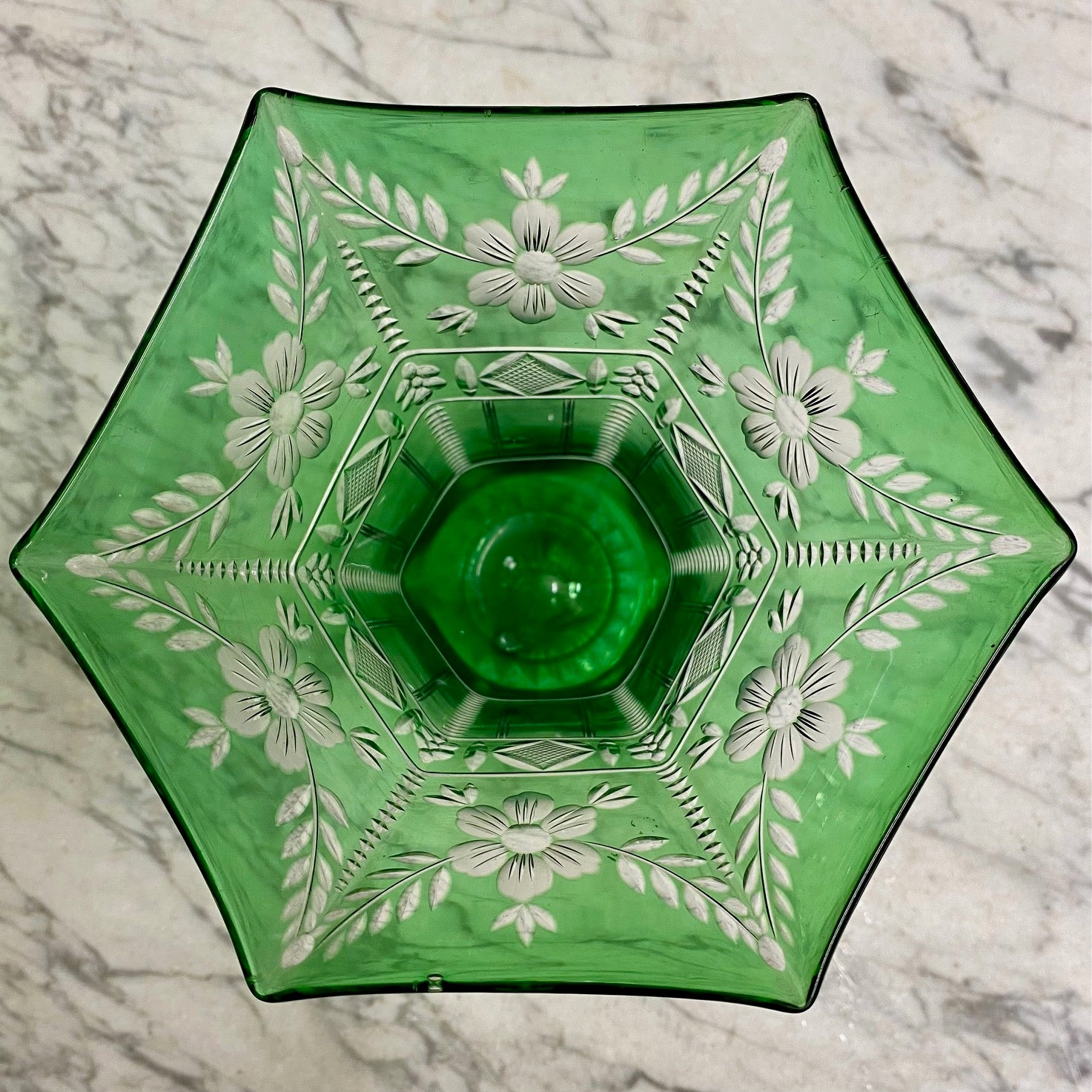 English Webb Crystal Green Overlay Vase