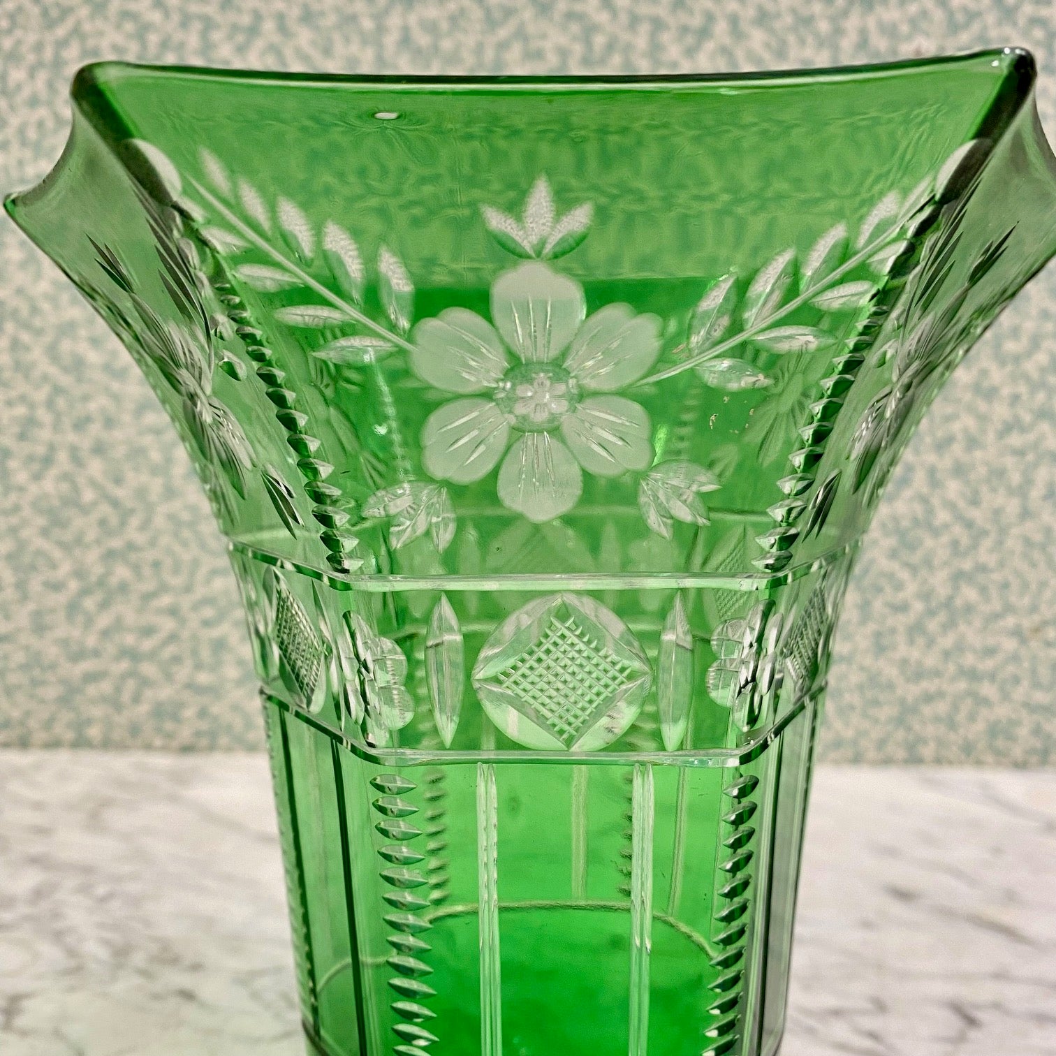 English Webb Crystal Green Overlay Vase