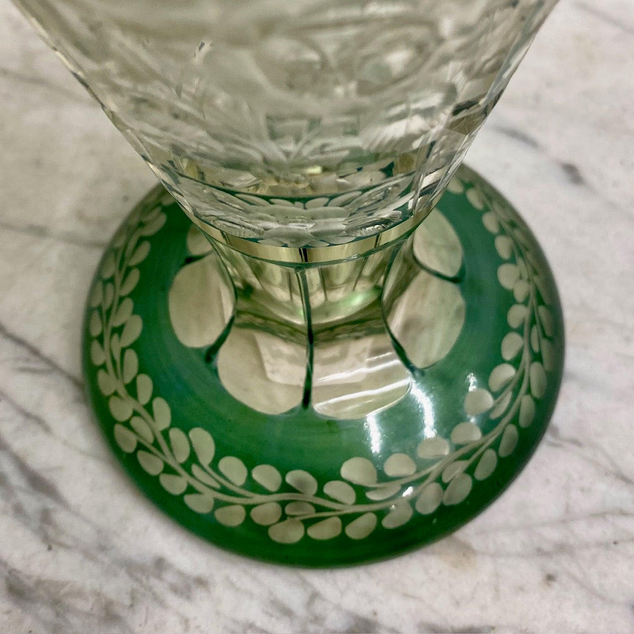 Beautiful Antique Green Etched Glass Vase