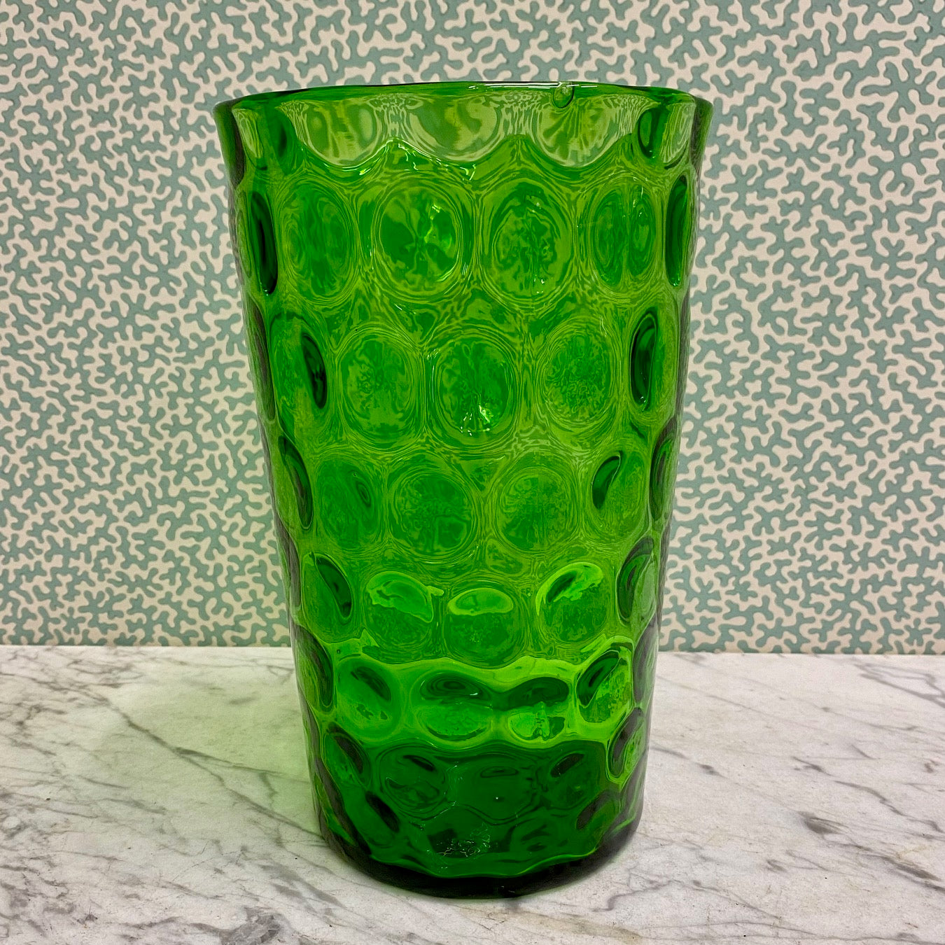 Vintage Dimpled Green Glass Vase