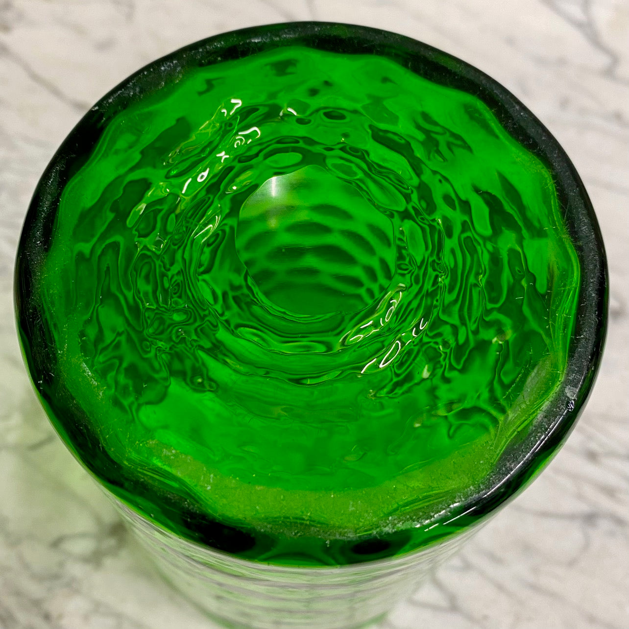 Vintage Dimpled Green Glass Vase