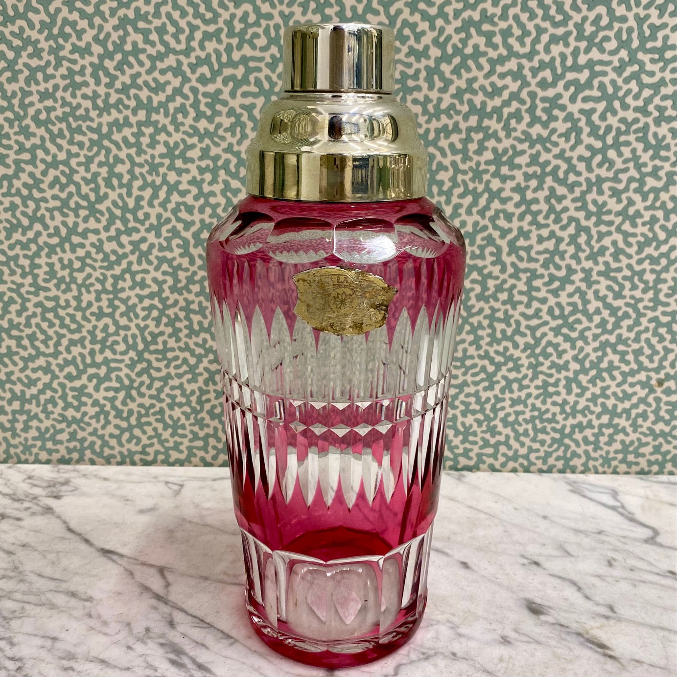 Rare 1950'S Val St. Lambert Pink Crystal Cocktail Shaker