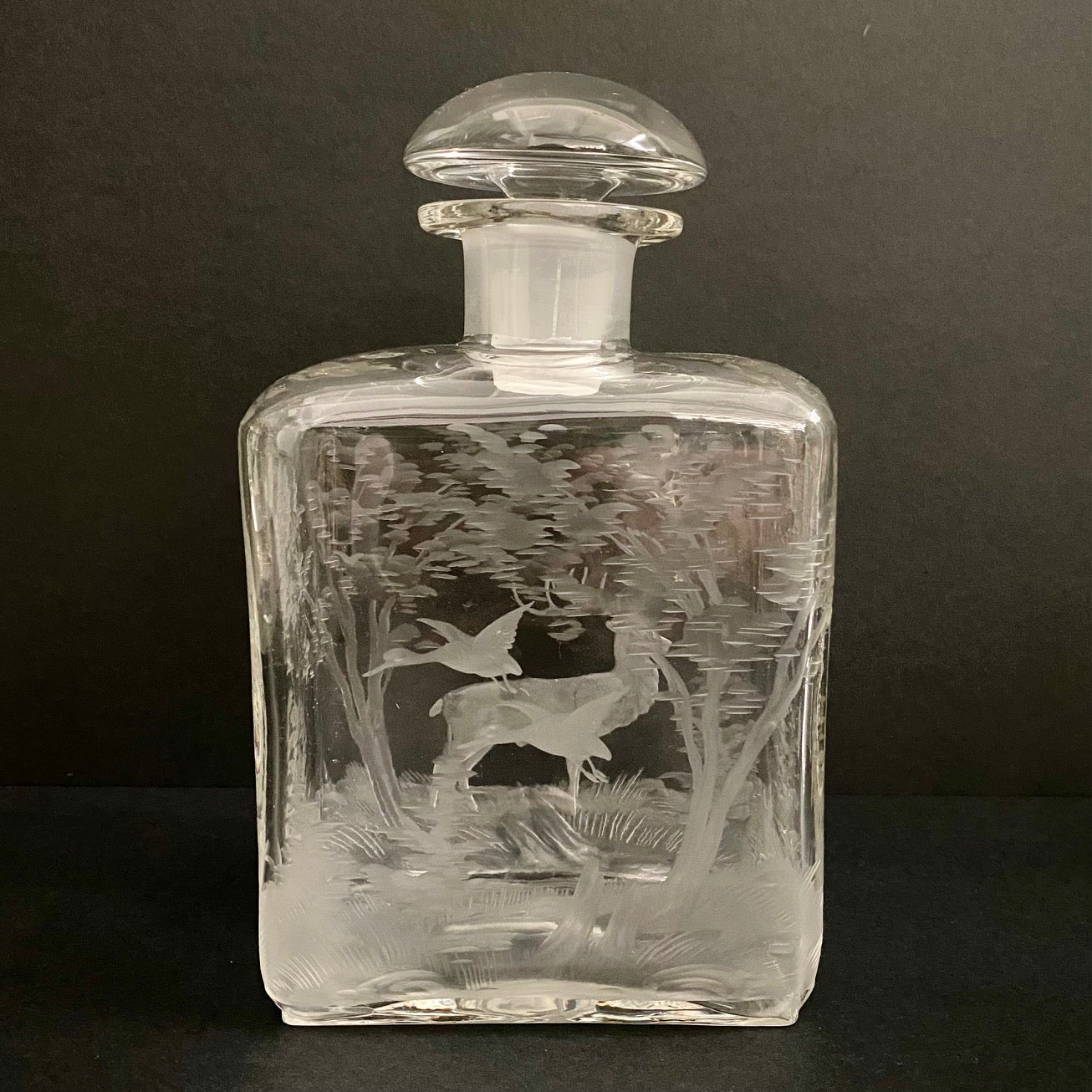Antique Stag Etched Decanter