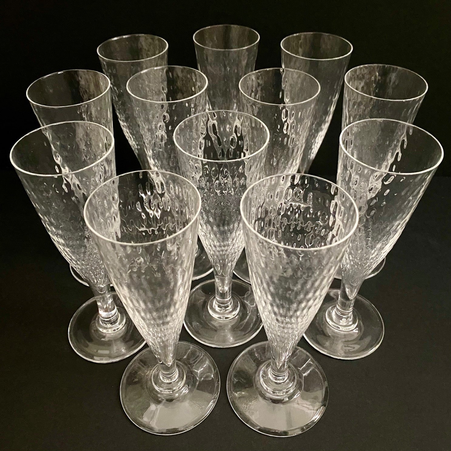 Set 12 1960's Dimpled Crystal Champagne Flutes